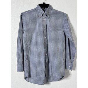 Canali Shirt Men 15.1/2-39 Blue White Check Button Up Long Sleeve Made in Italy